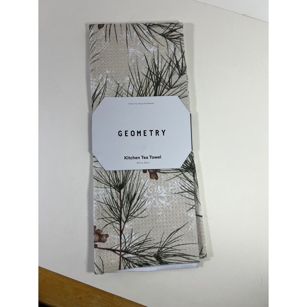 Geometry Evergreen Frost Pine Cone Tea Towel 18 x 30" New Brown Green #1